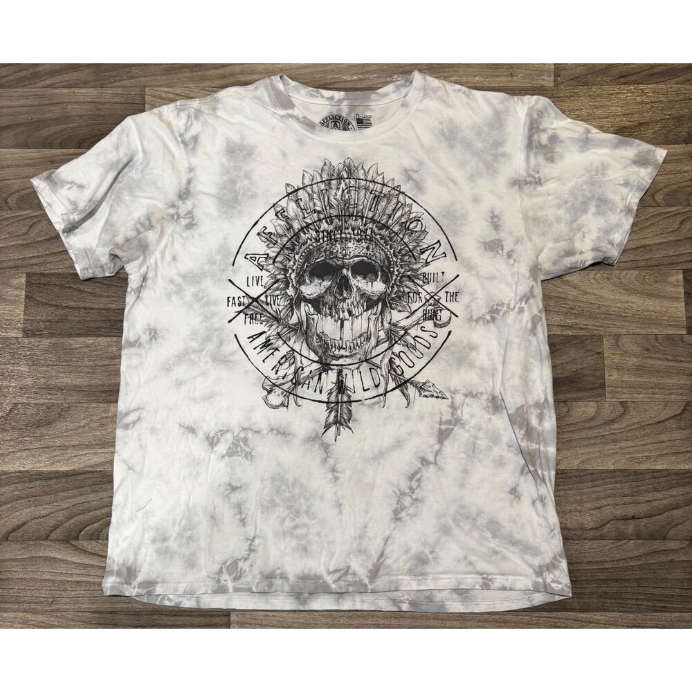 Vintage Affliction Shirt Mens 3XL Gray Y2K Skull Indian Guns Grunge Emo Goth Tee